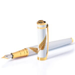 white gold feather stilou