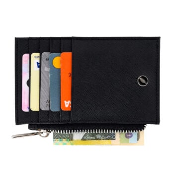 Port-card Black Zipper Piele Naturala