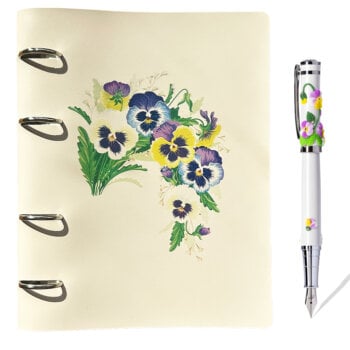 set agendă + stilou pansies