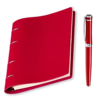 set agendă ivory 2026 piele naturală + stilou white sidef